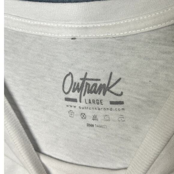 OUTRANK MEN'S CUSTOM WHITE & BLUE CREW NECK SHORT SLEEVE T-SHIRT SIZE LARGE - Picture 4 of 7